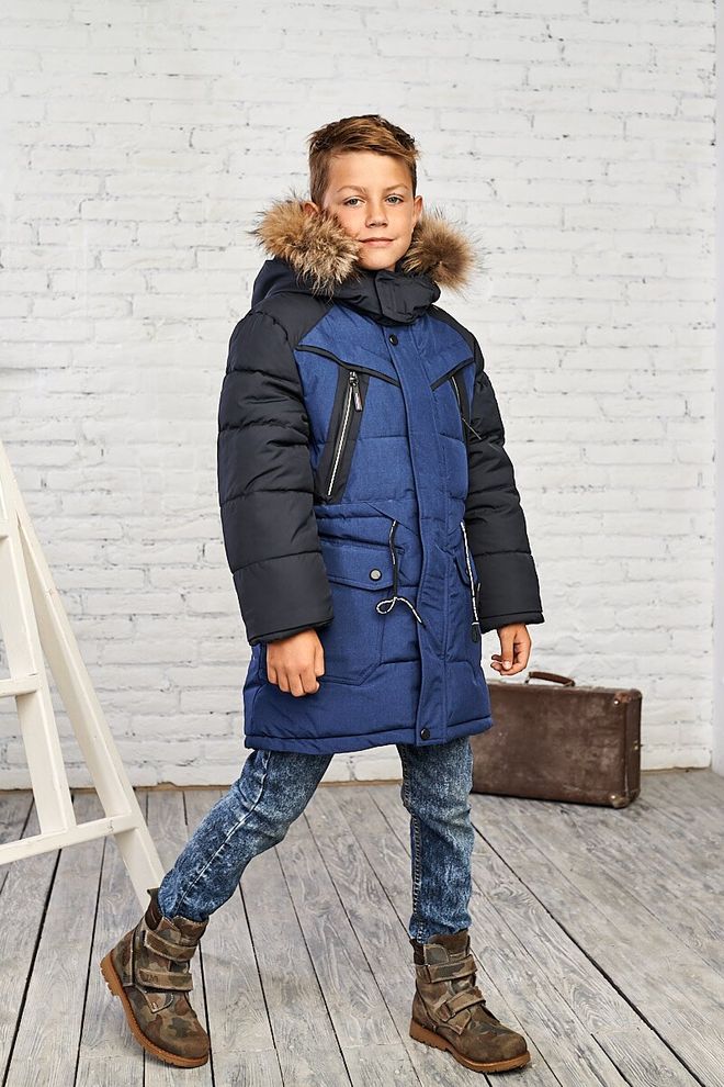 Зимняя куртка на мальчика 140  8837 синий фото | ANANASKO