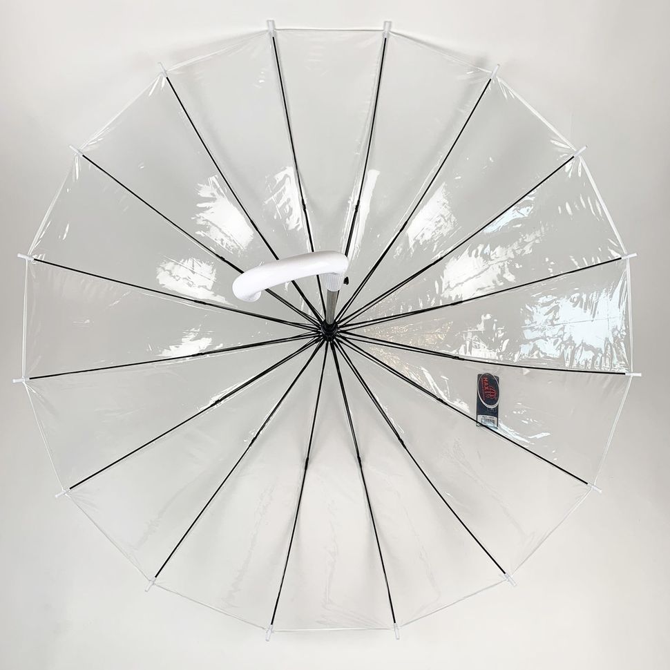 Прозорий парасолька-тростина, напівавтомат з білою ручкою та облямівкою по краю купола від "MAX", 1015-1  1015-1 фото | ANANASKO