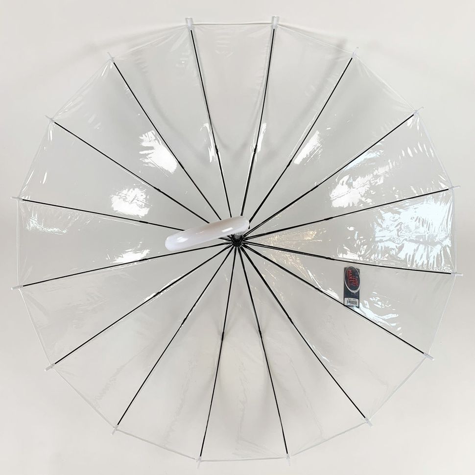 Прозорий парасолька-тростина, напівавтомат з білою ручкою та облямівкою по краю купола від "MAX", 1015-1  1015-1 фото | ANANASKO