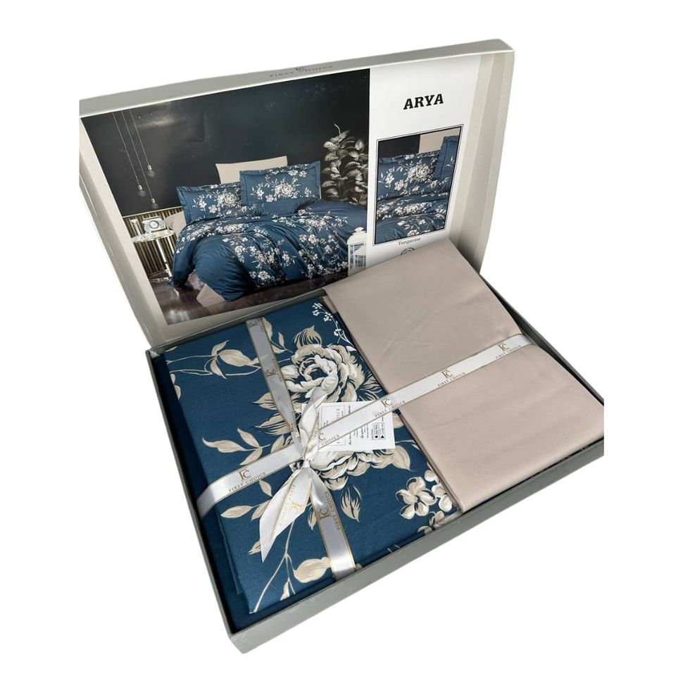 Комплект постільної білизни двоспальний євро Сатин Arya Turquoise First Choise SC3  SC3(e) фото | ANANASKO