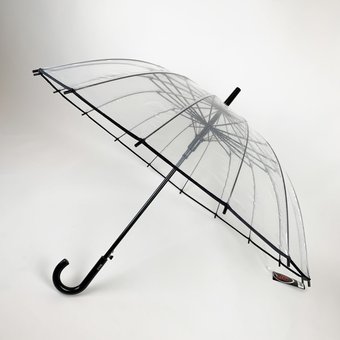 Прозрачный зонт-трость, полуавтомат с черной ручкой от "MAX", 1015-2