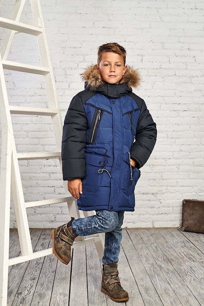 Зимняя куртка на мальчика 146  8837 синий фото | ANANASKO