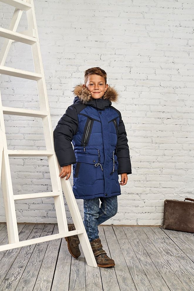 Зимняя куртка на мальчика 146  8837 синий фото | ANANASKO