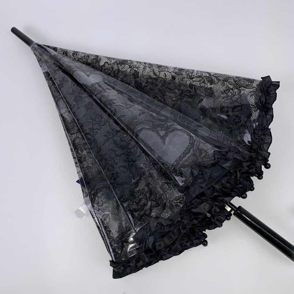 Дитяча прозора парасолька-тростина з ажурним принтом від SL, чорний, 18102-1  18102-1 фото | ANANASKO