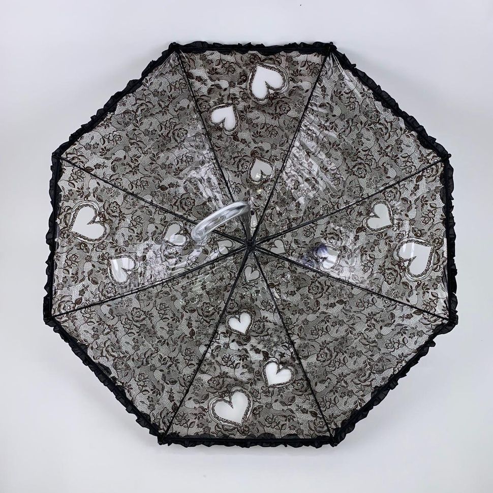 Детский прозрачный зонтик-трость с ажурным принтом от SL, черный, 18102-1  18102-1 фото | ANANASKO
