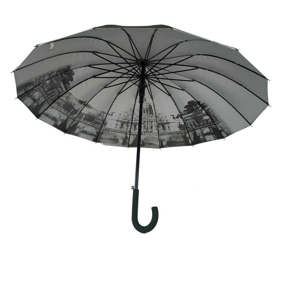 Женский зонт-трость с городами на серебристом напылении под куполом от Calm Rain, зеленый, 1011-8  1011-8 фото | ANANASKO