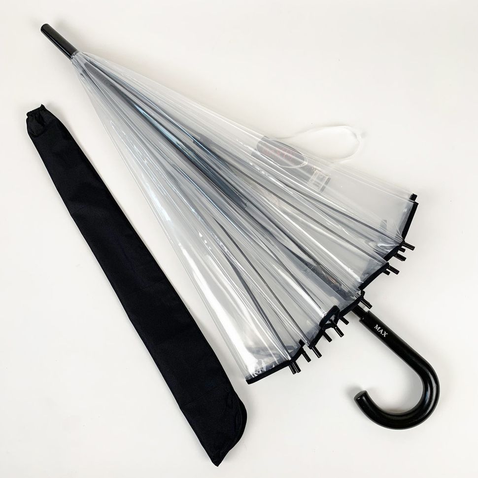 Прозрачный зонт-трость, полуавтомат с черной ручкой от "MAX", 1015-2  1015-2 фото | ANANASKO