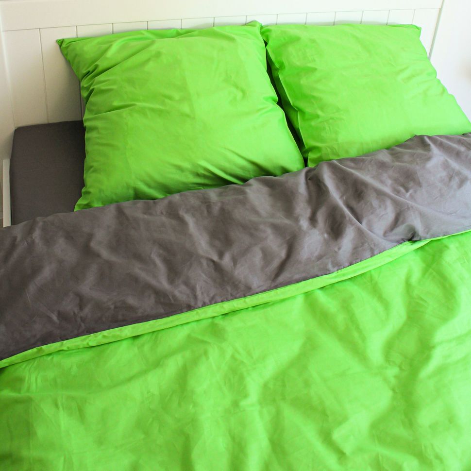 Комплект постельного белья полуторный Сатин Салатовый и серый Ananasko 995220 125 г/м² 995220(1,5) фото | ANANASKO