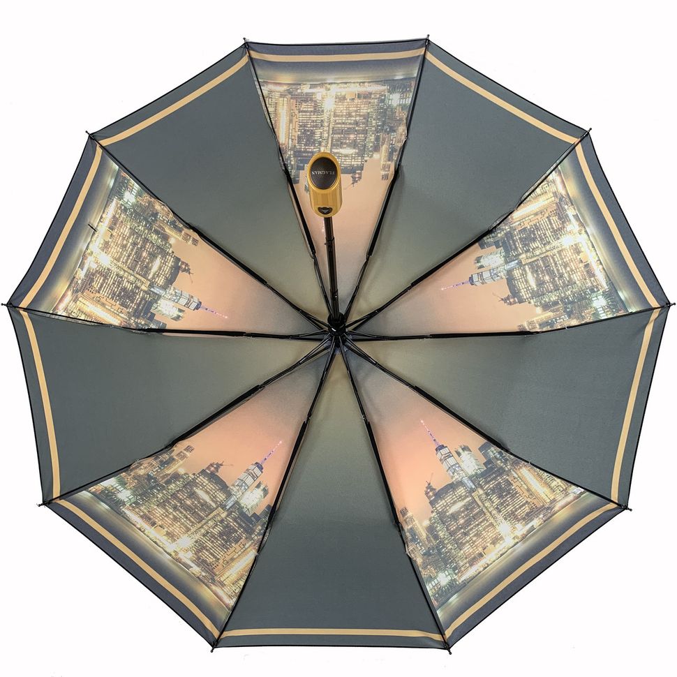Жіноча парасолька-напівавтомат з принтом нічного міста від Flagman, коричневий, 510-4  510-4 фото | ANANASKO