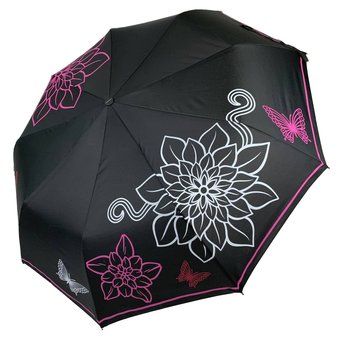 Жіноча парасоля-автомат від Flagman з принтом квітів, чорний, fl512-4