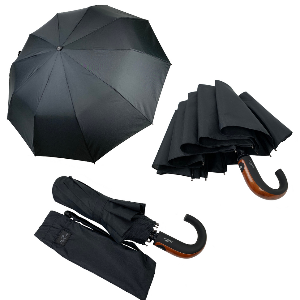 Мужской складной зонт-полуавтомат с ручкой крюк от Popular, черный, 1048-1  1048-1 фото | ANANASKO