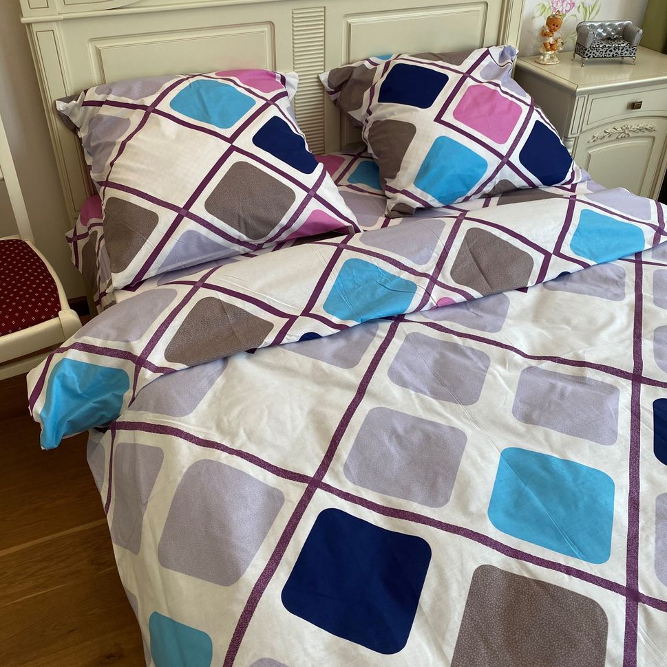 Комплект постельного белья двуспальный евро с геометрическим принтом Бязь Голд Ananasko 3854 140 ниток/см² 3854(e) фото | ANANASKO