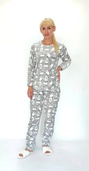 Пижама женская махровая серая 58 р Кошки Triko PZ012  PZ012(58) фото | ANANASKO