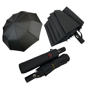 Мужской складной зонт-полуавтомат с прямой ручкой, черный, 402М-1