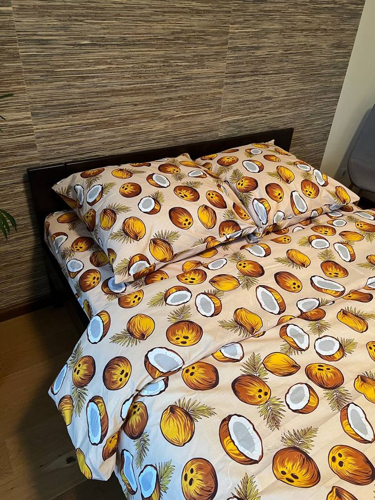 Комплект постельного белья двуспальный Кокосы Бязь Голд Ananasko 1735 140 ниток/см² 1735(2,0) фото | ANANASKO