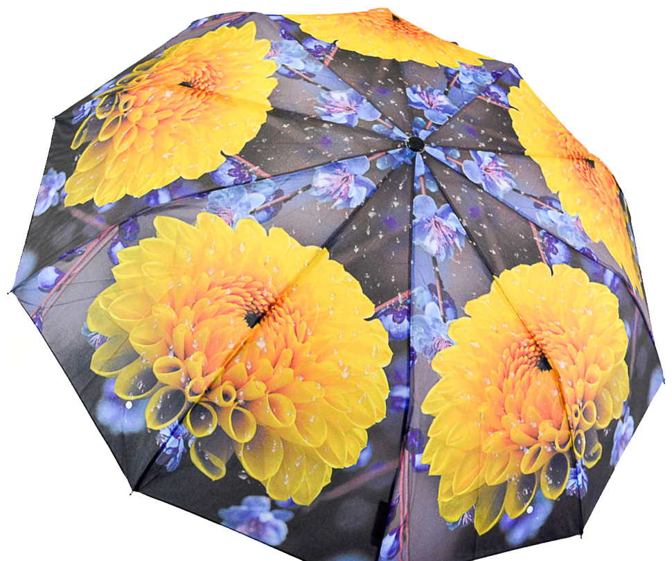 Женский зонт-полуавтомат на 10 спиц от SL, желтые хризантемы, 471-6  471-6 фото | ANANASKO
