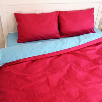 Комплект постельного белья двуспальный евро Малиновый и голубой Сатин Ananasko 992792 125 г/м² 992792(e) фото | ANANASKO