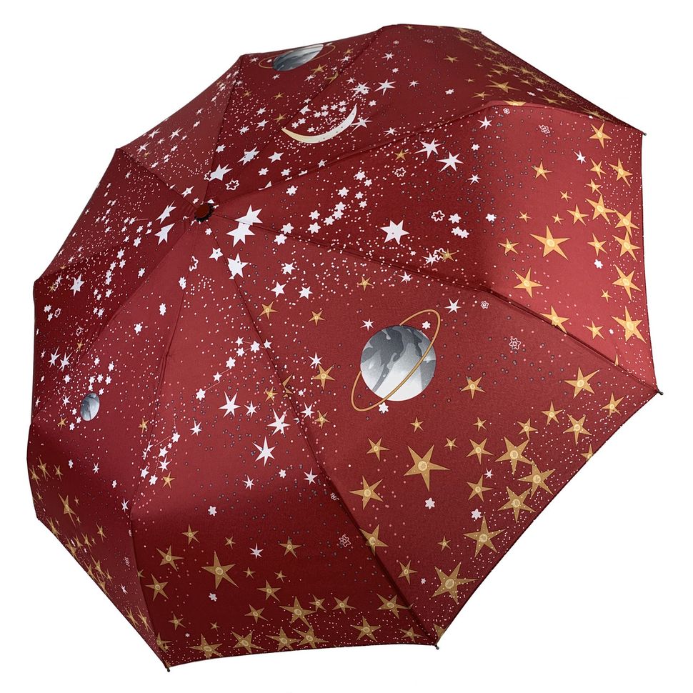 Женский складной автоматический зонт "Звезное небо" от B. Cavalli, бордовый, 450-6  450-6 фото | ANANASKO