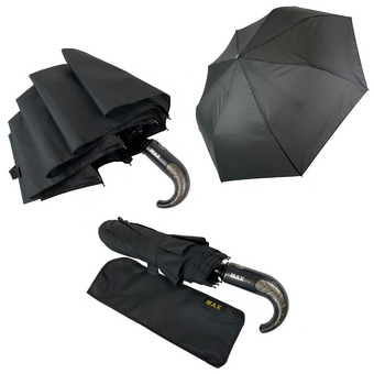 Мужской складной зонт-полуавтомат с ручкой полукрюк от Flagman, антиветер, черный, F-710-1 за 440 грн