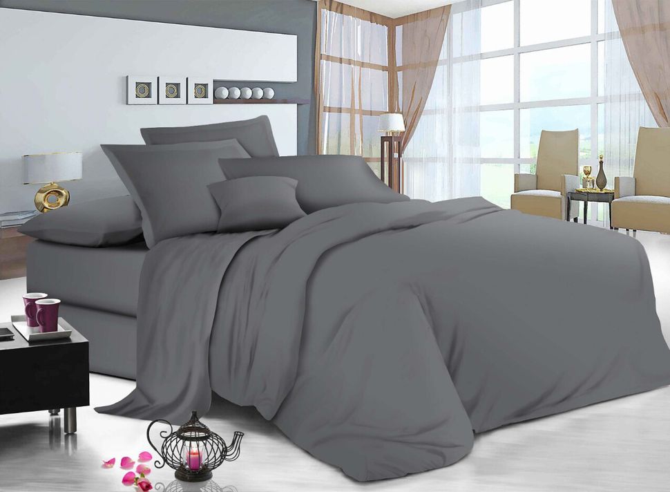 Комплект постельного белья полуторный темно-серый Бязь Голд Ananasko 511026 140 ниток/см² 511026(1,5) фото | ANANASKO
