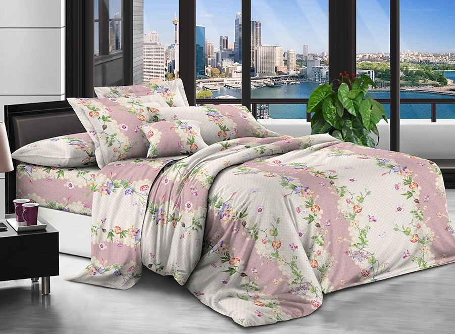 Комплект постельного белья двуспальный розовый в цветы Бязь Полиэстер Ananasko 850119 90 ниток/см² 850119(2,0) фото | ANANASKO