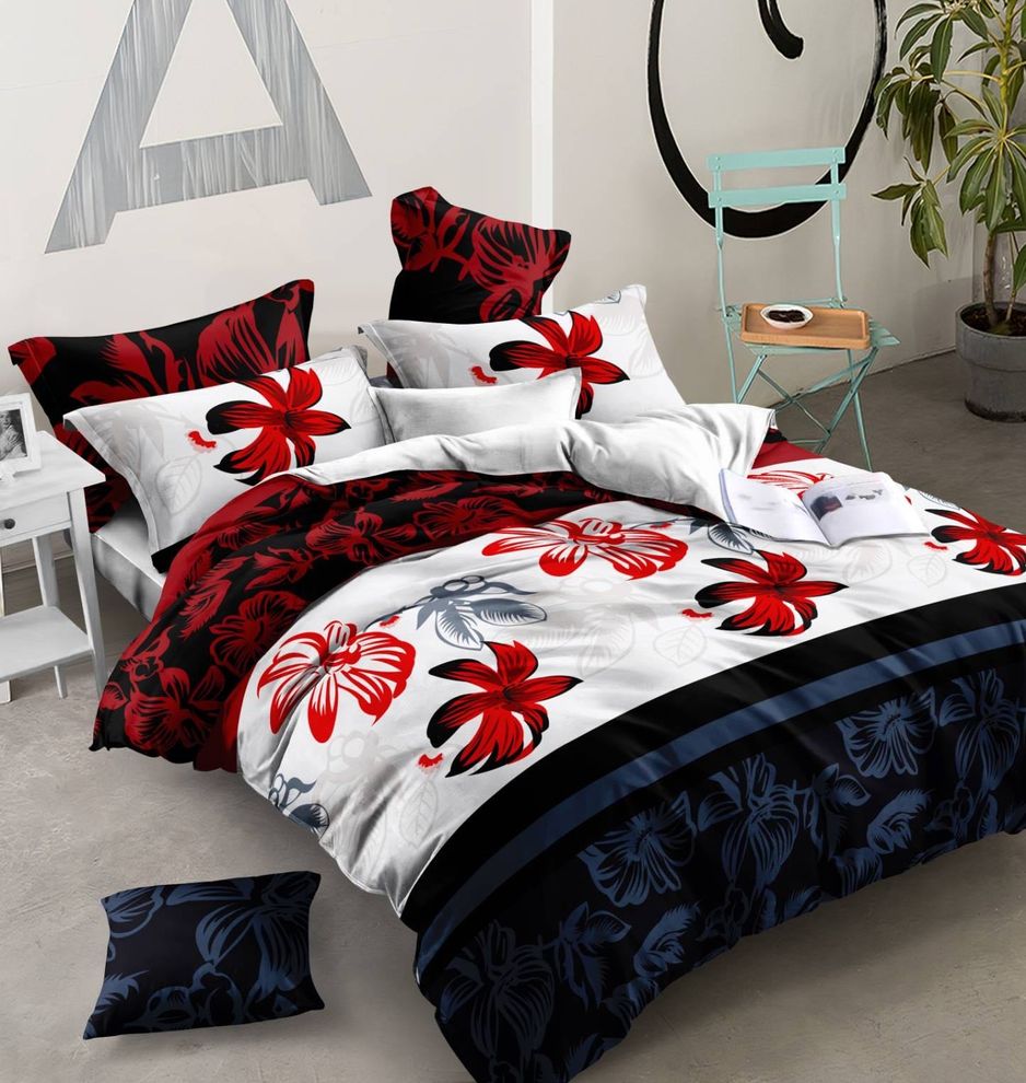 Комплект постельного белья полуторный красного цвета Ранфорс Ananasko 883171 165 ниток/см² 883171(1,5) фото | ANANASKO